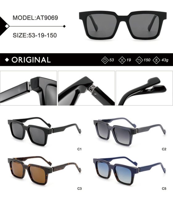 Unisex Black Compact Square Polarized Sunglasses AT9069 | Ajaoptical