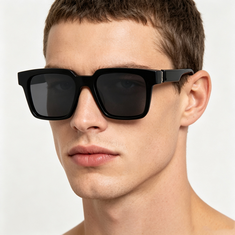 Unisex Black Compact Square Polarized Sunglasses AT9069 | Ajaoptical