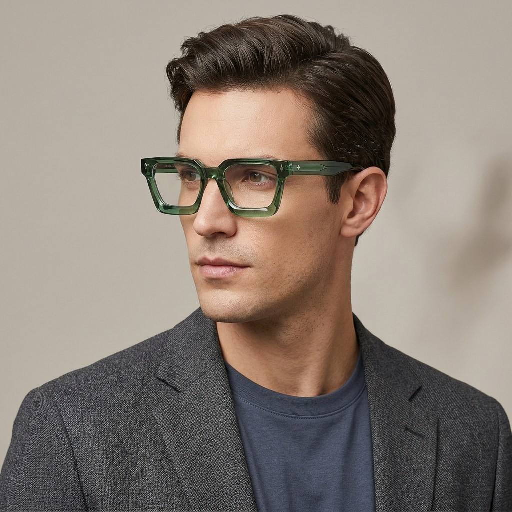 Transparent Green Square Acetate Optical Frame F3302 | Ajaoptical