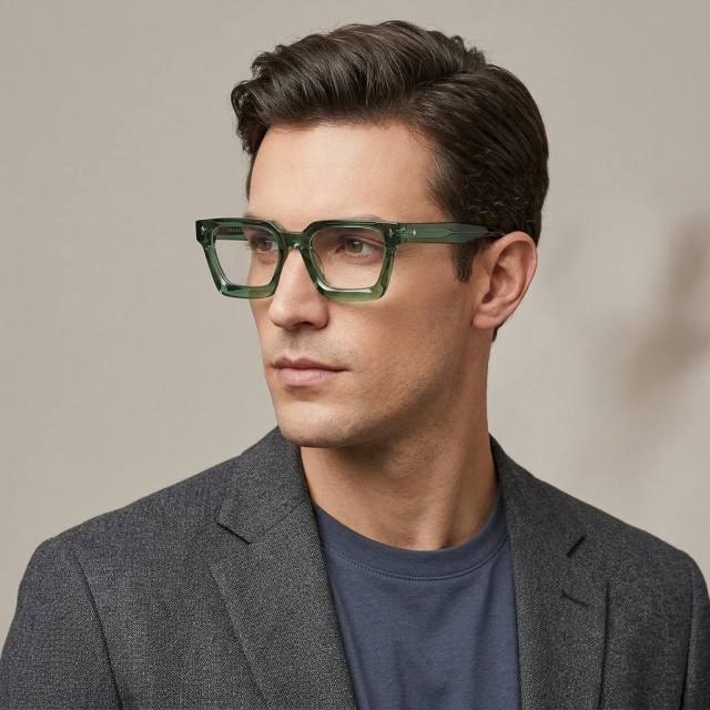 Transparent Green Square Acetate Optical Frame F3302 | Ajaoptical