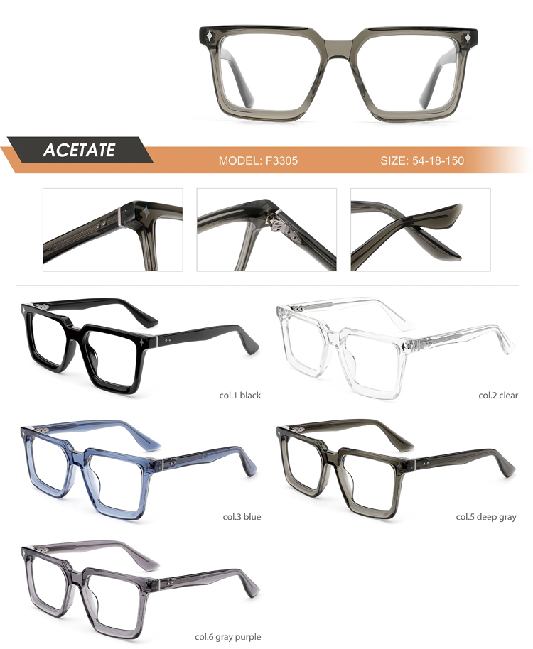 Transparent Grey Square Acetate Optical Frame F3305 | Ajaoptical