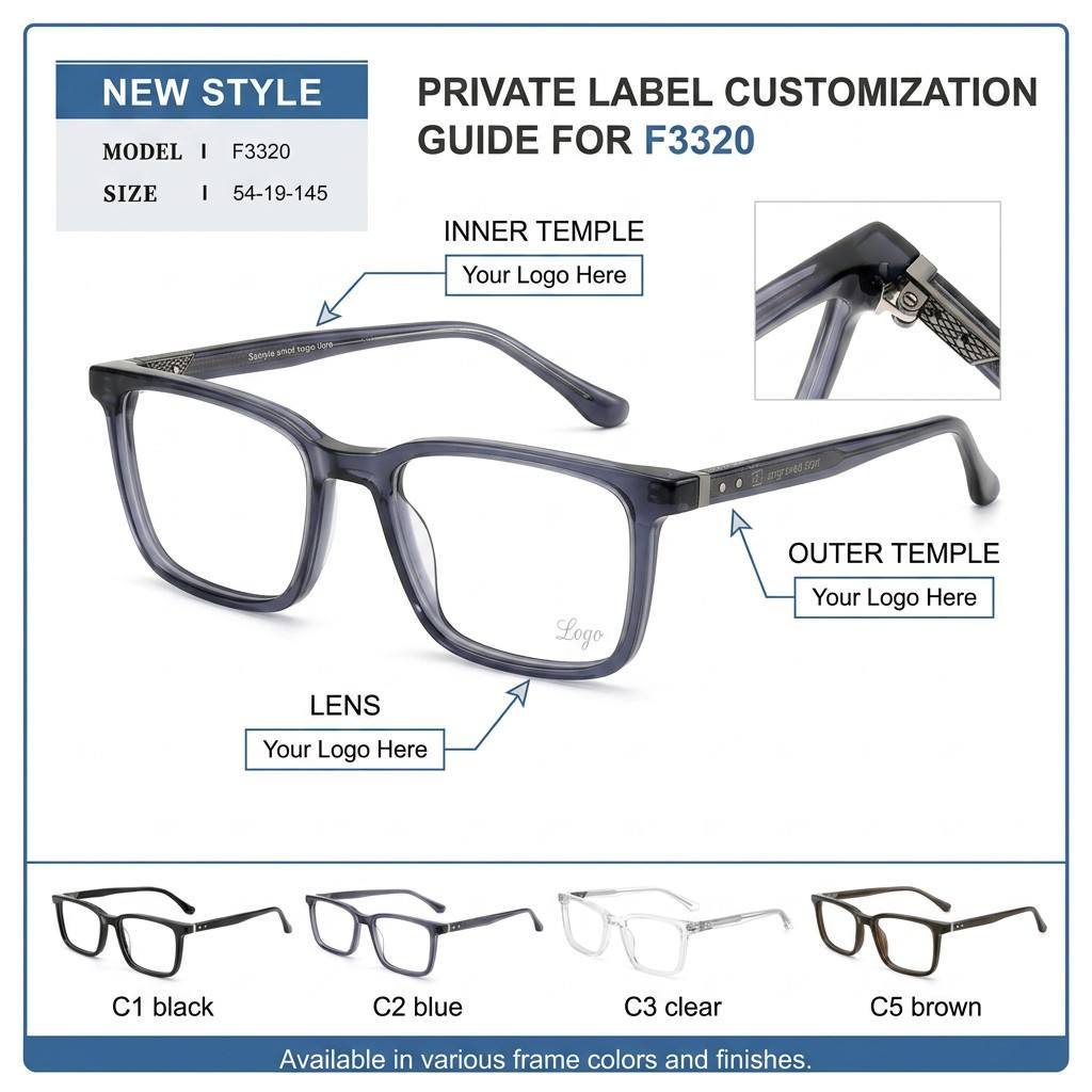 Transparent Navy Square Acetate Optical Frame F3320 | Ajaoptical
