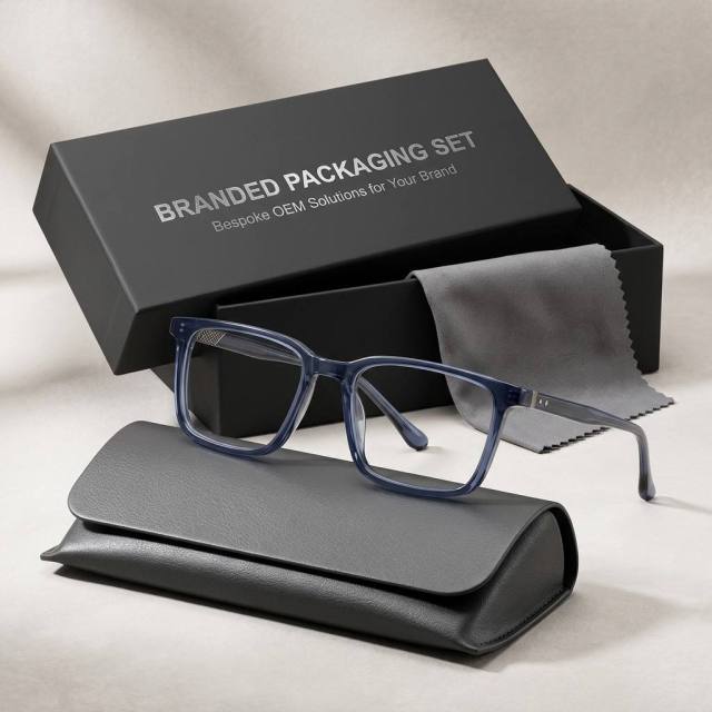 Transparent Navy Square Acetate Optical Frame F3320 | Ajaoptical