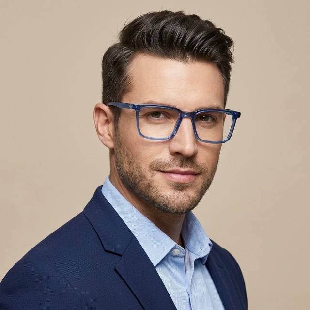 Transparent Navy Square Acetate Optical Frame F3320 | Ajaoptical