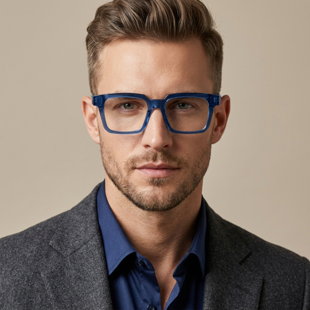 Transparent Navy Square Acetate Optical Frame F3327 | Ajaoptical