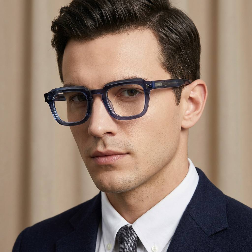 Transparent Navy Square Acetate Optical Frame F3328 | Ajaoptical