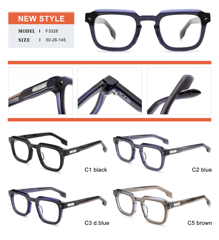Transparent Navy Square Acetate Optical Frame F3328 | Ajaoptical