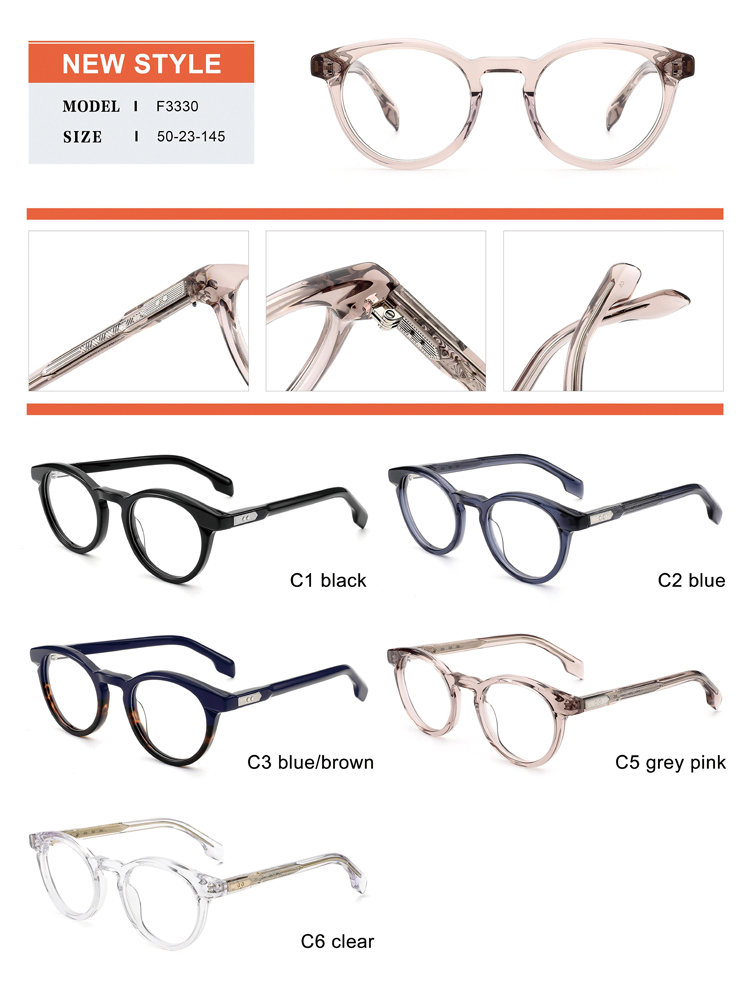 Wholesale Acetate Round Optical Frame F3330 Eyeglasses - Ajaoptical