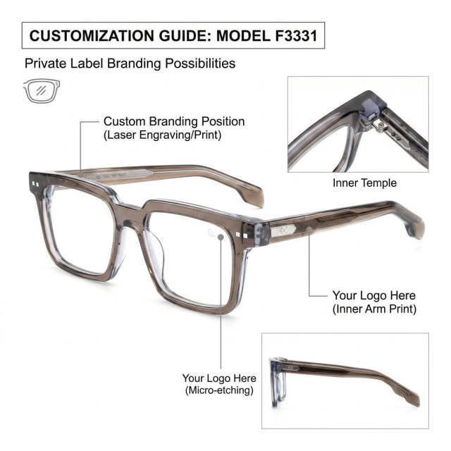 Wholesale Acetate Bold Square Unisex Eyeglasses F3331 - Ajaoptical
