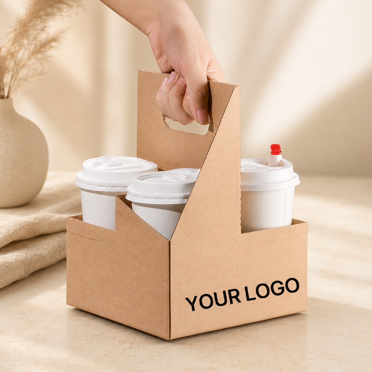 Custom Corrugated Disposable Coffee Cup Holder Tray Portable Cup Holder Handling 2/4/6 Cups Takeaway Wine Carrier,AT PACK,Custom Corrugated Disposable Coffee Cup Holder Tray Portable Cup Holder Handling 2/4/6 Cups Takeaway Wine Carrier