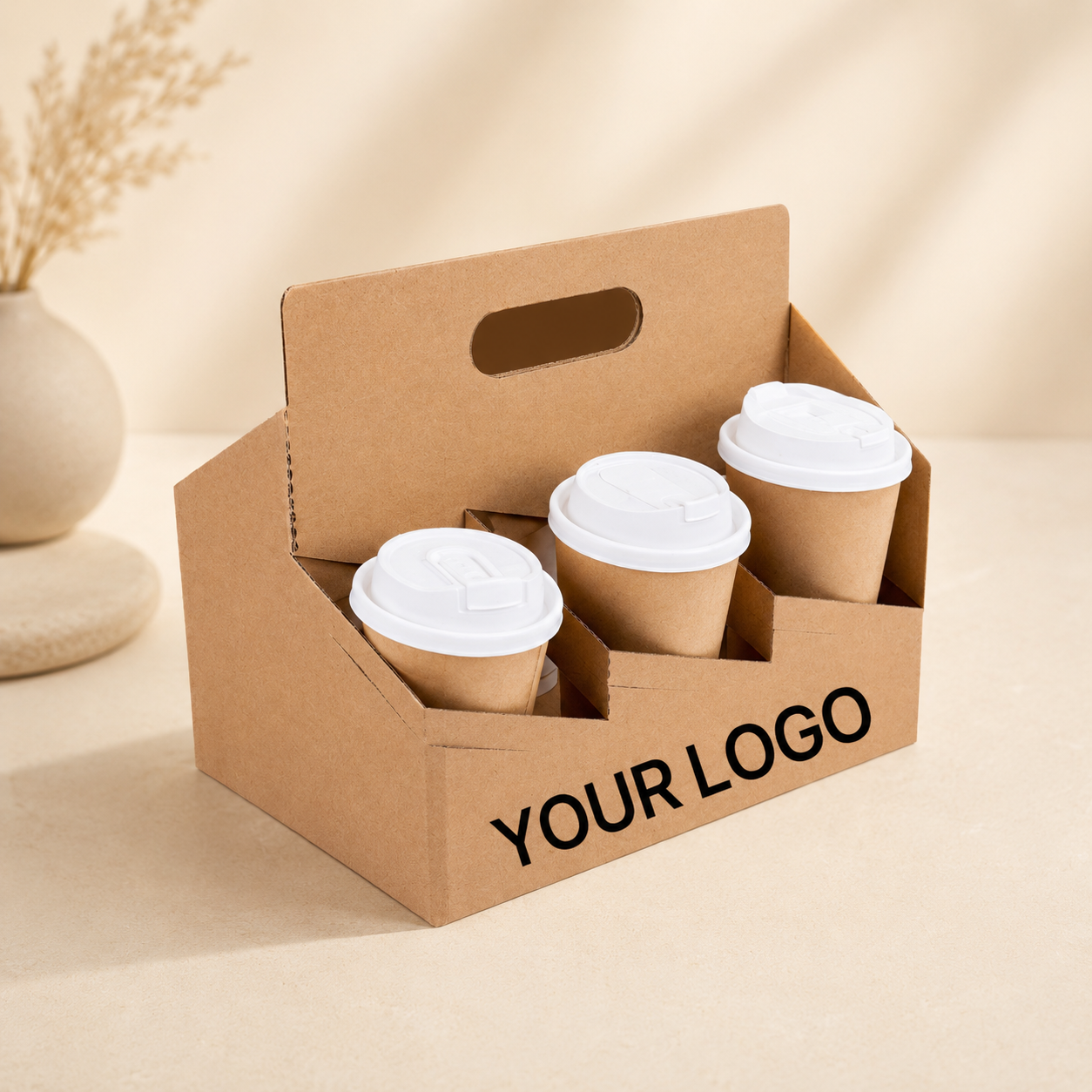 Custom Corrugated Disposable Coffee Cup Holder Tray Portable Cup Holder Handling 2/4/6 Cups Takeaway Wine Carrier,AT PACK,Custom Corrugated Disposable Coffee Cup Holder Tray Portable Cup Holder Handling 2/4/6 Cups Takeaway Wine Carrier