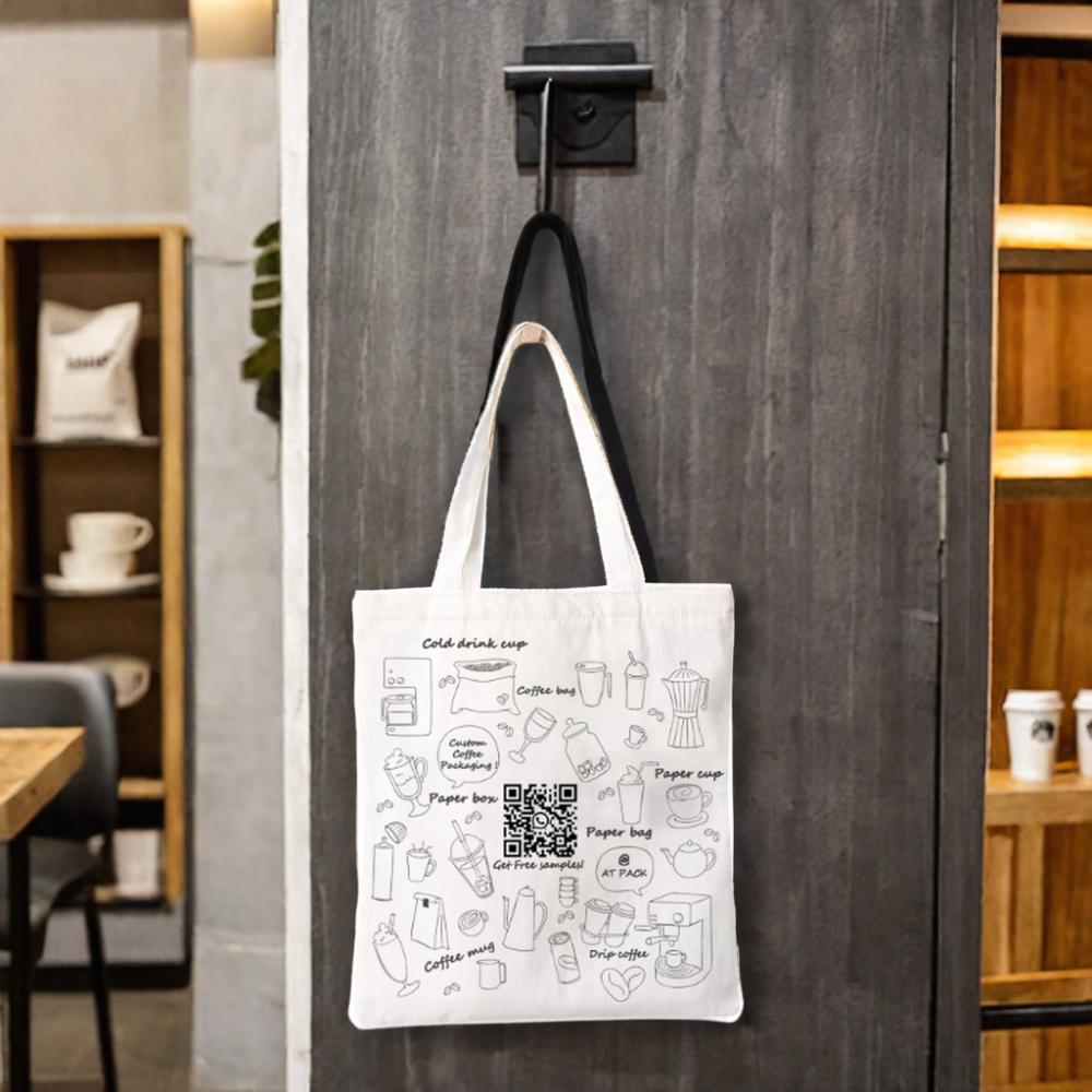 Custom Printed Canvas Coffee Tote Bag Logo Custom Printed Shopping Bag for Coffee Shop Supplies,AT PACK,Custom Printed Canvas Coffee Tote Bag Logo Custom Printed Shopping Bag for Coffee Shop Supplies