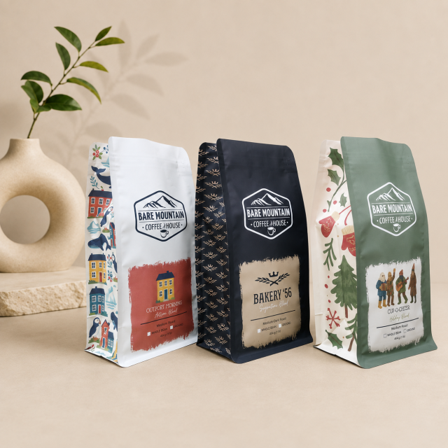 Coffee packaging bags with one-way degassing valves and zippers; customizable coffee bags 250g 1lb suitable for roasters; flat-bottom coffee bean bags.,AT PACK,Coffee packaging bags with one-way degassing valves and zippers; customizable coffee bags 250g 1lb suitable for roasters; flat-bottom coffee bean bags.