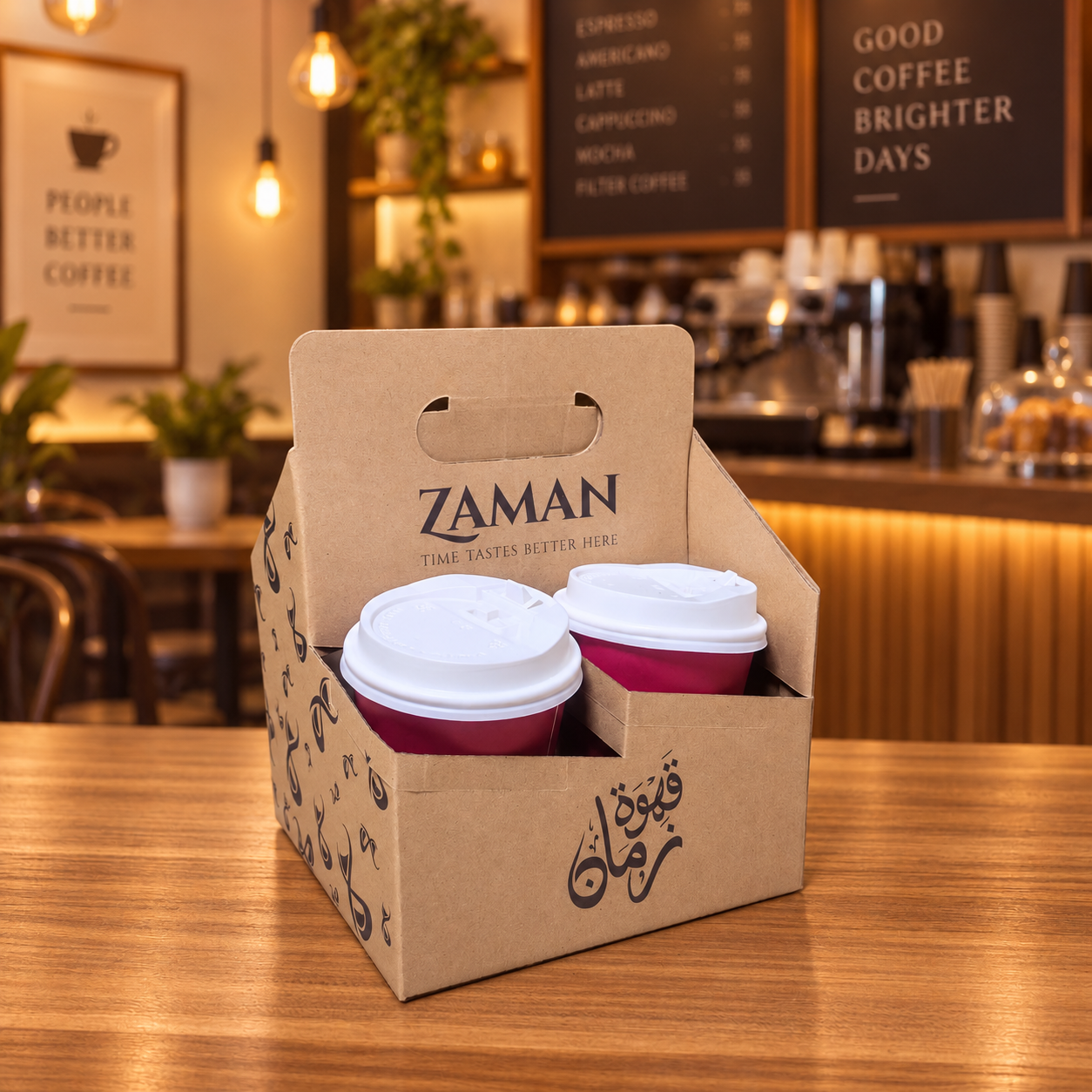 AT PACK Custom Printed 2 Cup Carrier Box Takeaway Coffee Cup Holder with Handle for Café Beverage Packaging,AT PACK,AT PACK Custom Printed 2 Cup Carrier Box Takeaway Coffee Cup Holder with Handle for Café Beverage Packaging