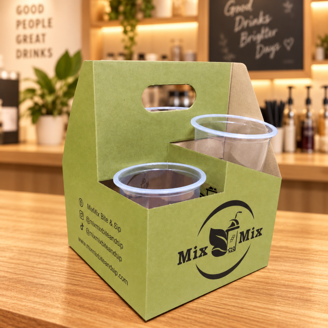 AT PACK Custom Printed 2 Cup Carrier Box Takeaway Coffee Cup Holder with Handle for Café Beverage Packaging,AT PACK,AT PACK Custom Printed 2 Cup Carrier Box Takeaway Coffee Cup Holder with Handle for Café Beverage Packaging