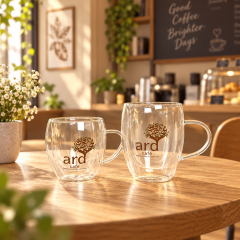 AT PACK Custom Printed Glass Coffee Cup Set with Logo Double Wall Glasses, Tea Pot and Café Drinkware Collection,AT PACK,AT PACK Custom Printed Glass Coffee Cup Set with Logo Double Wall Glasses, Tea Pot and Café Drinkware Collection