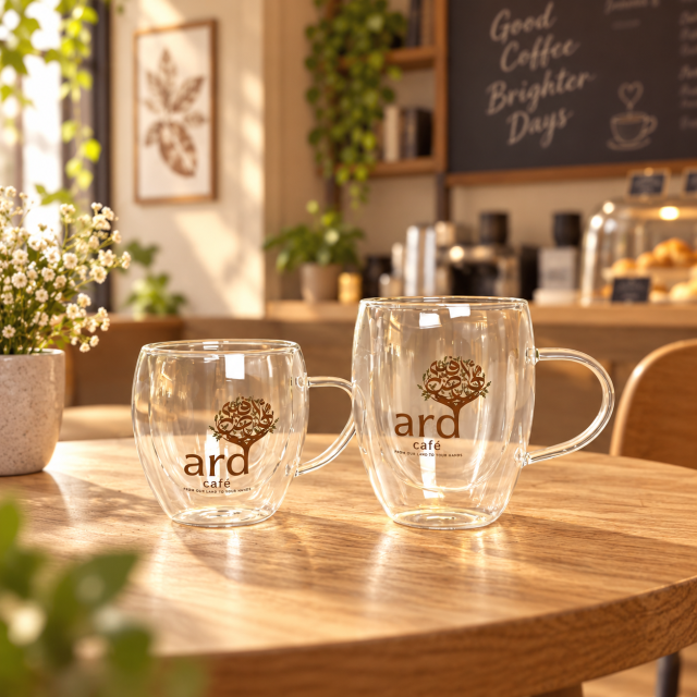 AT PACK Custom Printed Glass Coffee Cup Set with Logo Double Wall Glasses, Tea Pot and Café Drinkware Collection,AT PACK,AT PACK Custom Printed Glass Coffee Cup Set with Logo Double Wall Glasses, Tea Pot and Café Drinkware Collection