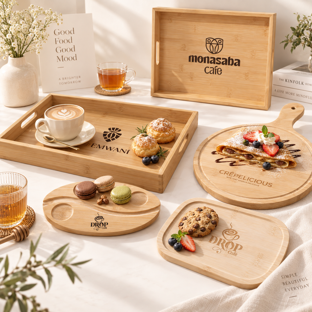 AT PACK Custom Bamboo Serving Trays with Logo  Wooden Cafe & Coffee Shop Trays for Food and Beverage Service,AT PACK,AT PACK Custom Bamboo Serving Trays with Logo  Wooden Cafe & Coffee Shop Trays for Food and Beverage Service