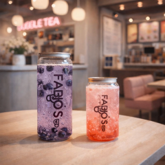 AT PACK Custom PET Can Cup Premium Clear Plastic Jar Style Cup with Metal Lid for Bubble Tea, Juice and Beverage Brands,AT PACK,AT PACK Custom PET Can Cup Premium Clear Plastic Jar Style Cup with Metal Lid for Bubble Tea, Juice and Beverage Brands