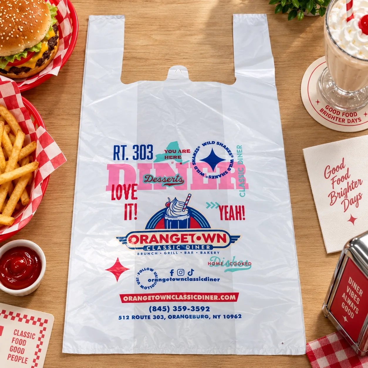 AT PACK Custom Plastic T-Shirt Bag  Printed Vest Carrier Bag with Handle for Takeaway Food, Restaurants and Retail Packaging,AT PACK,AT PACK Custom Plastic T-Shirt Bag  Printed Vest Carrier Bag with Handle for Takeaway Food, Restaurants and Retail Packaging