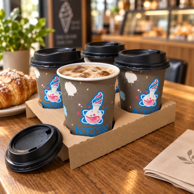 AT PACK Custom 4 Cup Carrier Tray Eco-Friendly Paper Cup Holder Tray for Coffee Shops, Takeaway Drinks and Beverage Packaging,AT PACK,AT PACK Custom 4 Cup Carrier Tray Eco-Friendly Paper Cup Holder Tray for Coffee Shops, Takeaway Drinks and Beverage Packaging