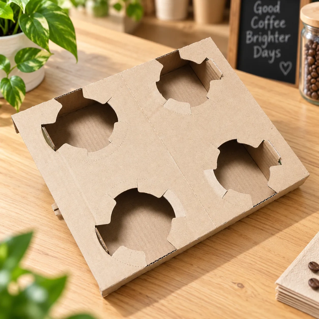 AT PACK Custom 4 Cup Carrier Tray Eco-Friendly Paper Cup Holder Tray for Coffee Shops, Takeaway Drinks and Beverage Packaging,AT PACK,AT PACK Custom 4 Cup Carrier Tray Eco-Friendly Paper Cup Holder Tray for Coffee Shops, Takeaway Drinks and Beverage Packaging
