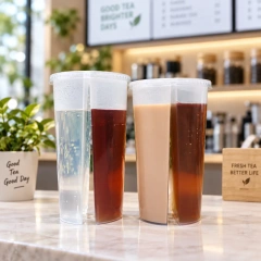 AT PACK Custom Double Compartment Cup Innovative Dual Drink PET Cup for Bubble Tea, Coffee, Juice and Beverage Packaging,AT PACK,AT PACK Custom Double Compartment Cup Innovative Dual Drink PET Cup for Bubble Tea, Coffee, Juice and Beverage Packaging