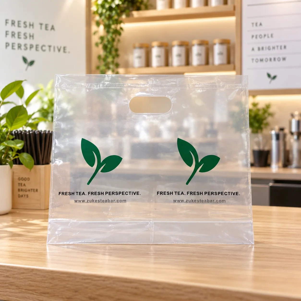 AT PACK Custom Handle Plastic Carry Bag  Clear PE T-Shirt Bag for Coffee Shops, Bubble Tea and Takeaway Beverage Packaging,AT PACK,AT PACK Custom Handle Plastic Carry Bag  Clear PE T-Shirt Bag for Coffee Shops, Bubble Tea and Takeaway Beverage Packaging