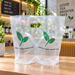 AT PACK Custom Handle Plastic Carry Bag  Clear PE T-Shirt Bag for Coffee Shops, Bubble Tea and Takeaway Beverage Packaging,AT PACK,AT PACK Custom Handle Plastic Carry Bag  Clear PE T-Shirt Bag for Coffee Shops, Bubble Tea and Takeaway Beverage Packaging