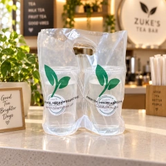 AT PACK Custom Handle Plastic Carry Bag  Clear PE T-Shirt Bag for Coffee Shops, Bubble Tea and Takeaway Beverage Packaging,AT PACK,AT PACK Custom Handle Plastic Carry Bag  Clear PE T-Shirt Bag for Coffee Shops, Bubble Tea and Takeaway Beverage Packaging