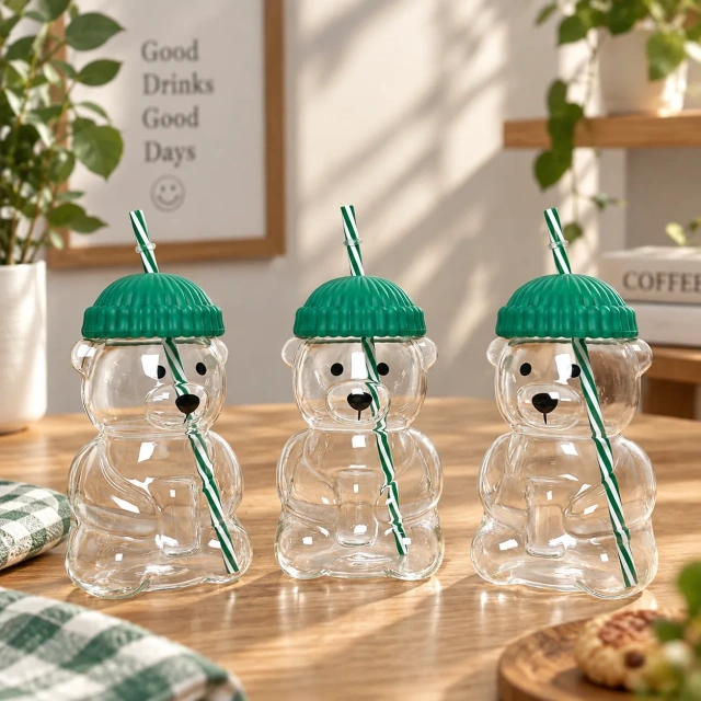 AT PACK Custom Bear-Shaped Plastic Cups with Lids & Straws  Cute Reusable Drink Cups for Cafés, Coffee Shops and Beverage Brands,AT PACK,AT PACK Custom Bear-Shaped Plastic Cups with Lids & Straws  Cute Reusable Drink Cups for Cafés, Coffee Shops and Beverage Brands
