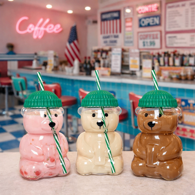 AT PACK Custom Bear-Shaped Plastic Cups with Lids & Straws  Cute Reusable Drink Cups for Cafés, Coffee Shops and Beverage Brands,AT PACK,AT PACK Custom Bear-Shaped Plastic Cups with Lids & Straws  Cute Reusable Drink Cups for Cafés, Coffee Shops and Beverage Brands