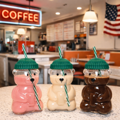 AT PACK Custom Bear-Shaped Plastic Cups with Lids & Straws  Cute Reusable Drink Cups for Cafés, Coffee Shops and Beverage Brands,AT PACK,AT PACK Custom Bear-Shaped Plastic Cups with Lids & Straws  Cute Reusable Drink Cups for Cafés, Coffee Shops and Beverage Brands
