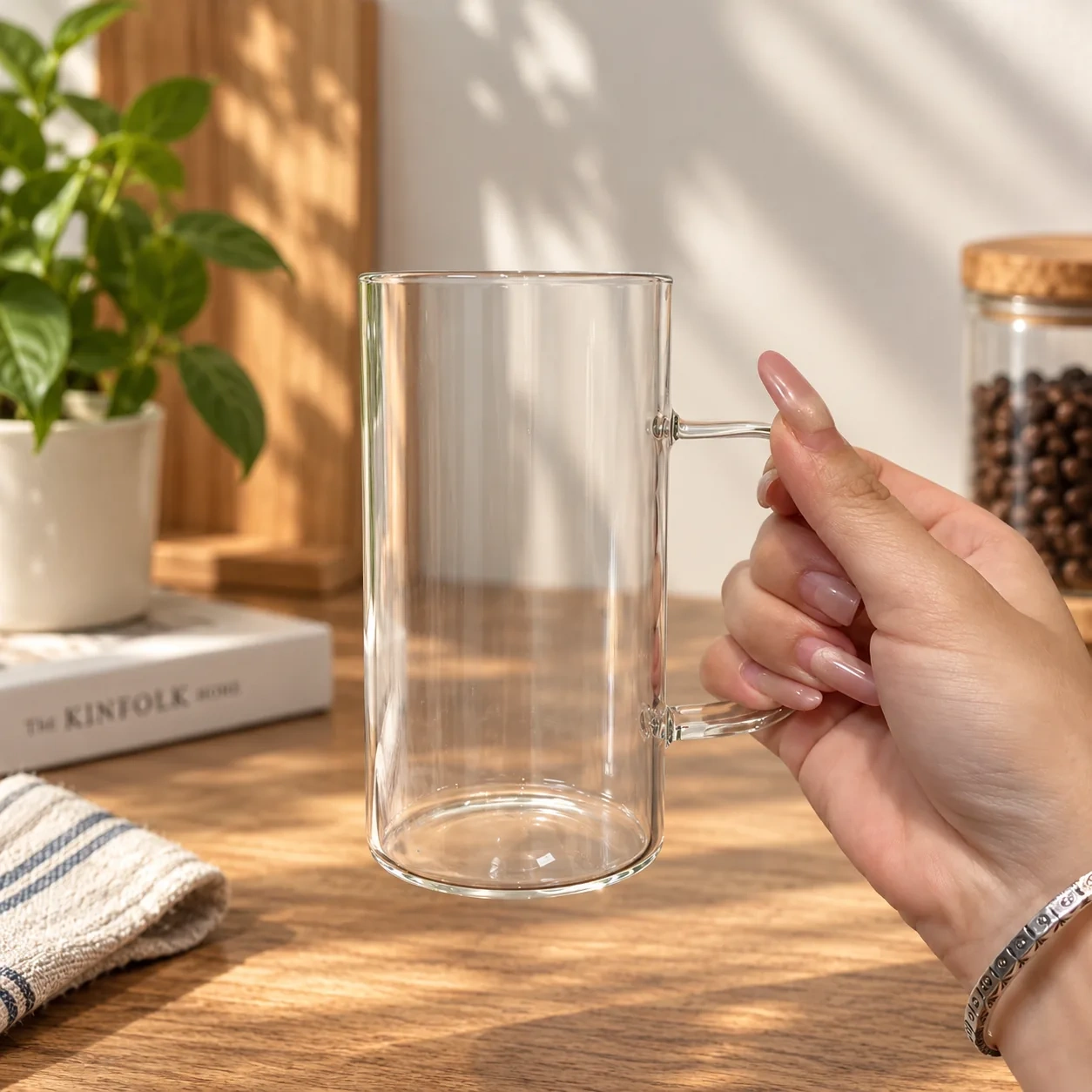 AT PACK Custom Glass Cups with Wooden Handles  Creative Reusable Glass Coffee Cups for Cafés and Beverage Brand,AT PACK,AT PACK Custom Glass Cups with Wooden Handles  Creative Reusable Glass Coffee Cups for Cafés and Beverage Brand