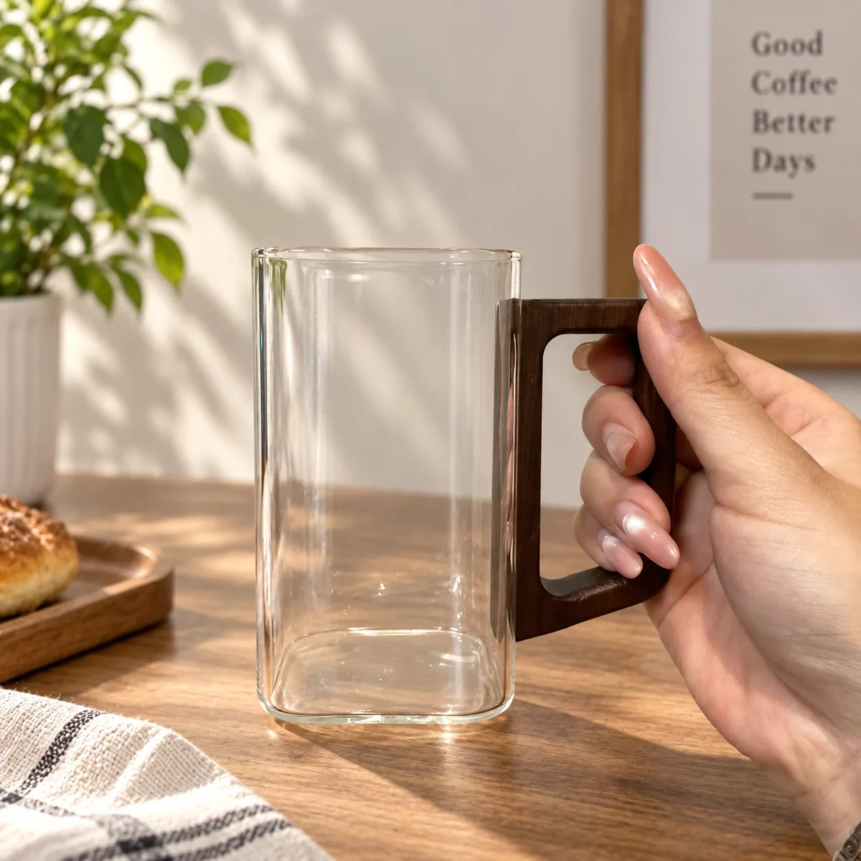 AT PACK Custom Glass Cups with Wooden Handles  Creative Reusable Glass Coffee Cups for Cafés and Beverage Brand,AT PACK,AT PACK Custom Glass Cups with Wooden Handles  Creative Reusable Glass Coffee Cups for Cafés and Beverage Brand