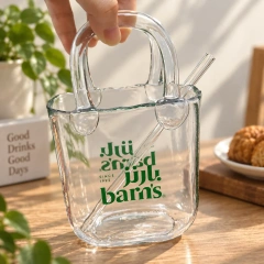 AT PACK Custom Handbag-Shaped Glass Cups with Handles & Straws  Creative Reusable Glass Drinkware for Cafés and Beverage Brands,AT PACK,AT PACK Custom Handbag-Shaped Glass Cups with Handles & Straws  Creative Reusable Glass Drinkware for Cafés and Beverage Brands
