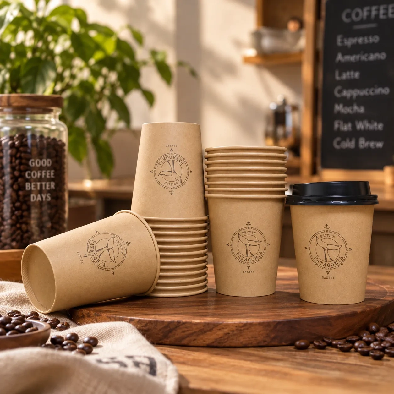 AT PACK Custom Kraft Paper Coffee Cups with Lids Eco-Friendly Disposable Takeaway Cups for Coffee Shops and Cafe,AT PACK,AT PACK Custom Kraft Paper Coffee Cups with Lids Eco-Friendly Disposable Takeaway Cups for Coffee Shops and Cafe