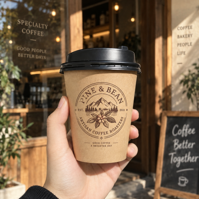 AT PACK Custom Kraft Paper Coffee Cups with Lids Eco-Friendly Disposable Takeaway Cups for Coffee Shops and Cafe,AT PACK,AT PACK Custom Kraft Paper Coffee Cups with Lids Eco-Friendly Disposable Takeaway Cups for Coffee Shops and Cafe