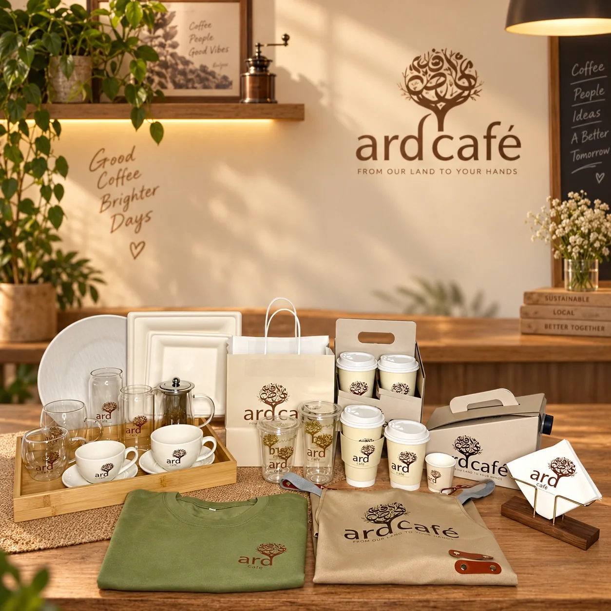 Complete coffee packaging set for a café