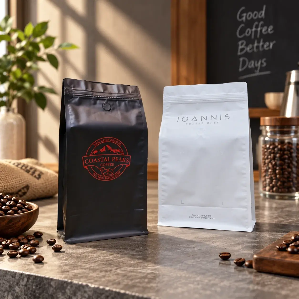 AT PACK Custom Coffee Bags with Zipper & Valve  Premium Flat Bottom Pouches for Roasted Coffee Packaging,AT PACK,AT PACK Custom Coffee Bags with Zipper & Valve  Premium Flat Bottom Pouches for Roasted Coffee Packaging