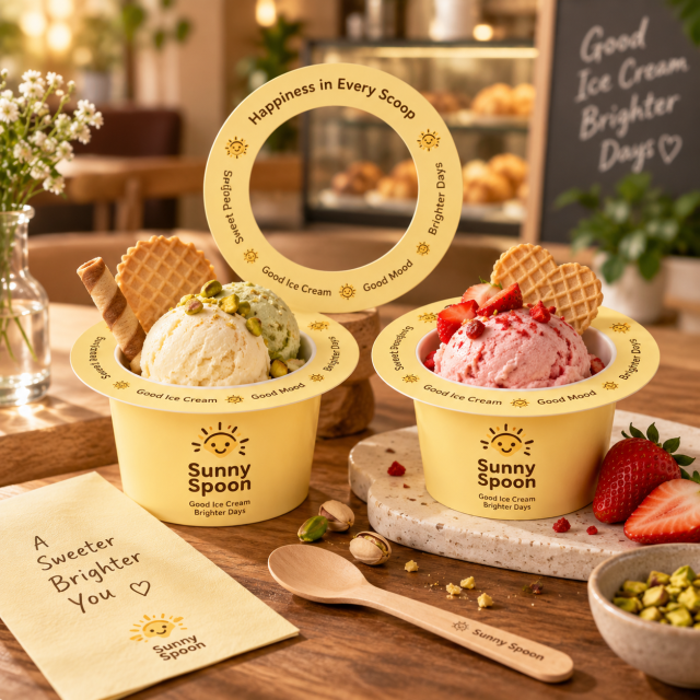 AT PACK Custom Ice Cream Cup Rim Packaging with Logo for Gelato Shop Cafe Dessert Takeaway Branding Premium Food Packaging Solution,AT PACK,AT PACK Custom Ice Cream Cup Rim Packaging with Logo for Gelato Shop Cafe Dessert Takeaway Branding Premium Food Packaging Solution