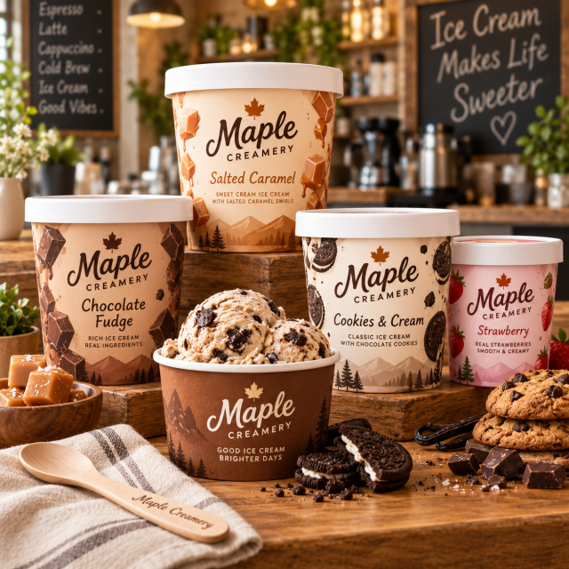 AT PACK Custom Ice Cream Cups with Lids Branded Paper Ice Cream Containers for Gelato & Dessert Shops,AT PACK,AT PACK Custom Ice Cream Cups with Lids Branded Paper Ice Cream Containers for Gelato & Dessert Shops