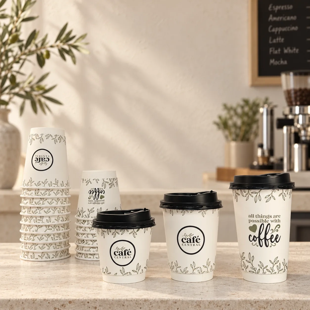 AT PACK Custom Black Paper Coffee Cups  Premium Branded Disposable Hot Drink Cups with Lids for Cafés,AT PACK,AT PACK Custom Black Paper Coffee Cups  Premium Branded Disposable Hot Drink Cups with Lids for Cafés