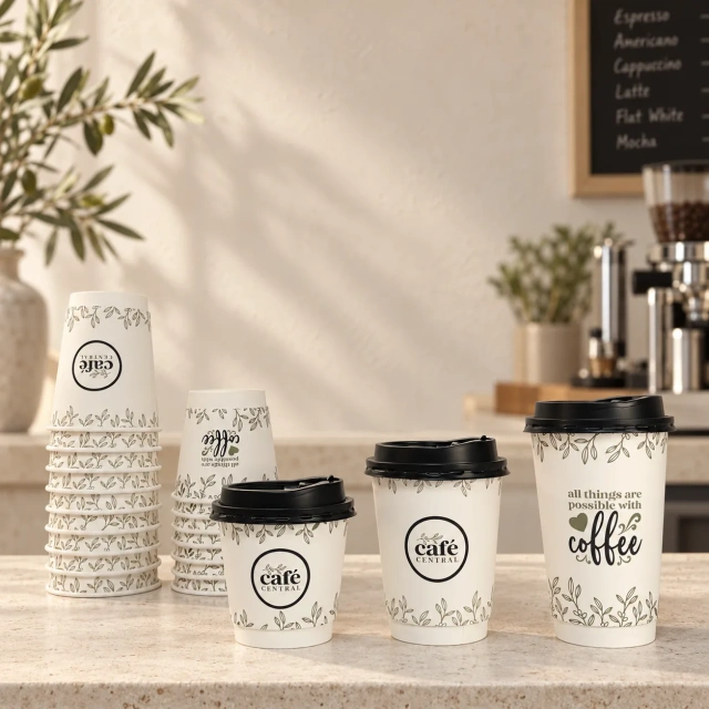 AT PACK Custom Black Paper Coffee Cups  Premium Branded Disposable Hot Drink Cups with Lids for Cafés,AT PACK,AT PACK Custom Black Paper Coffee Cups  Premium Branded Disposable Hot Drink Cups with Lids for Cafés