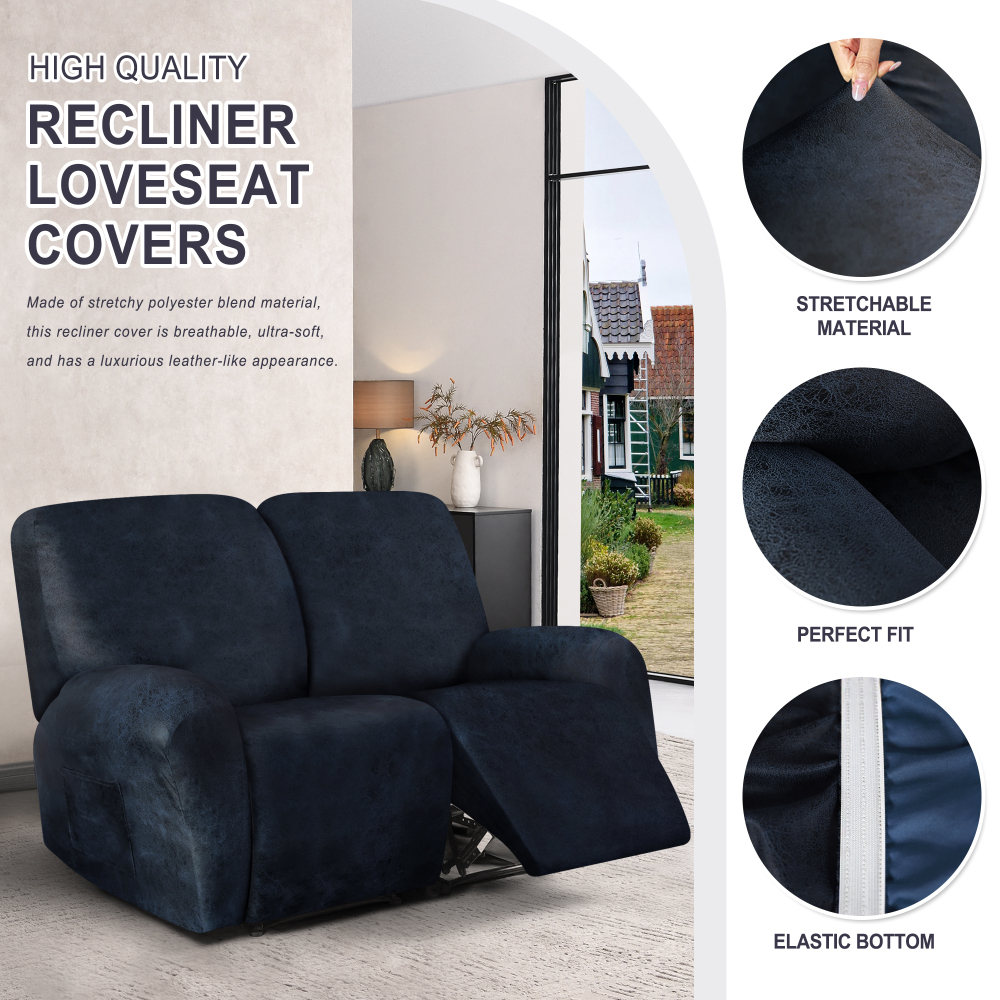 molasofa Recliner Loveseat Covers - Leather Like Loveseat 2 Seater Recliner Couch Covers for 2 Cushion Couch 6 Pieces Stretch Dual Reclining Loveseat Couch Covers