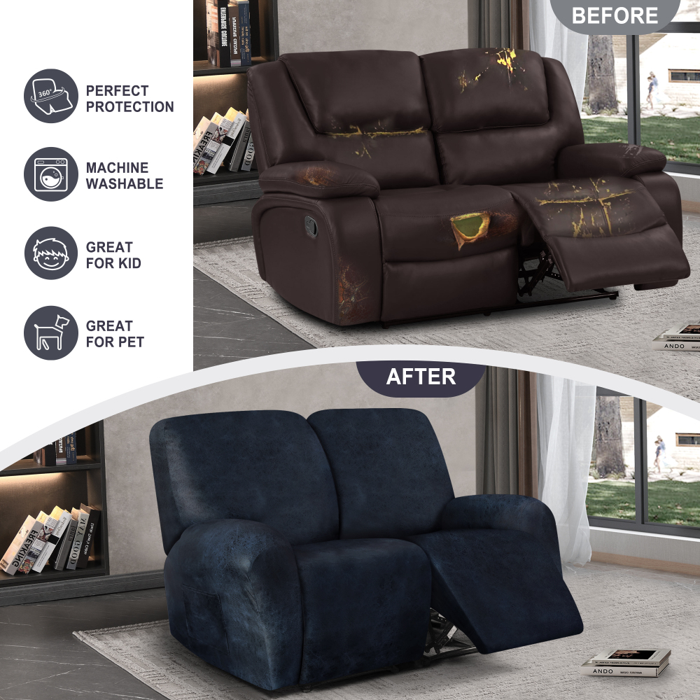 molasofa Recliner Loveseat Covers - Leather Like Loveseat 2 Seater Recliner Couch Covers for 2 Cushion Couch 6 Pieces Stretch Dual Reclining Loveseat Couch Covers