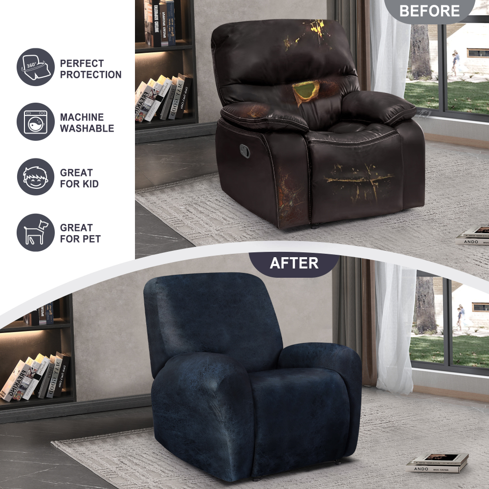 molasofa Leather Like Recliner Chair Covers - Large Lazy Boy Recliner Chair Covers for Reclining Chair 4 Pieces Washable Recliner Slip Covers that Stay in Place