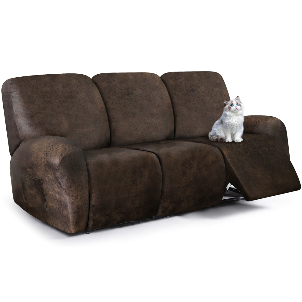 molasofa Recliner Sofa Covers - Leather Like Recliner Sofa 3 Seater Recliner Couch Covers for 3 Cushion Couch 8 Pieces Washable Stretch Reclining Sofa Slipcovers