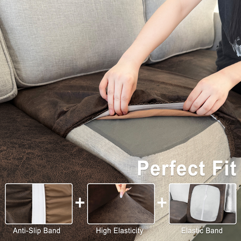 molasofa Leather Look Couch Cushion Covers, Stretch Sofa Cushion Covers for Sectional Armchair Loveseat Protector,Replacement Seat Cushion Slipcovers, Machine Washable