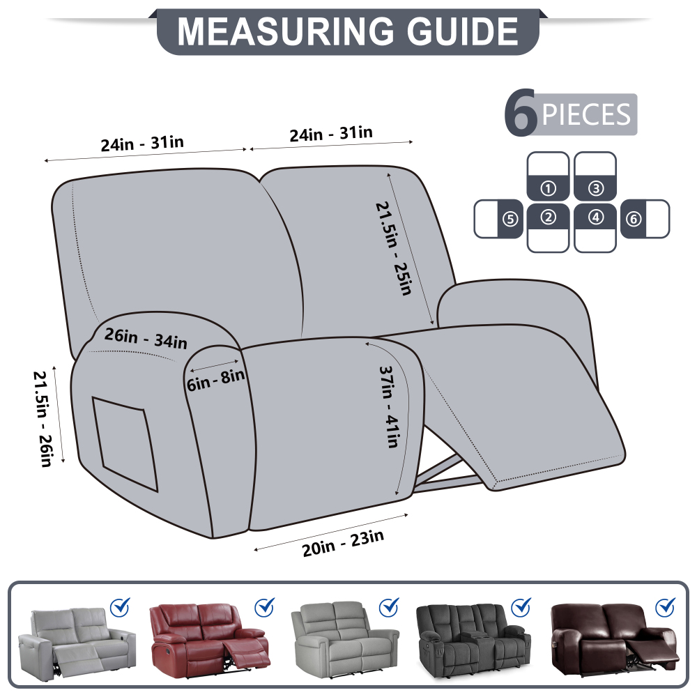 molasofa Loveseat Recliner Slipcover Large Size Oversized - 6 Pieces Stretch Leather Like Recliner Sofa Cover for 2 Seat Dual Reclining Loveseat Couch Furniture Protector